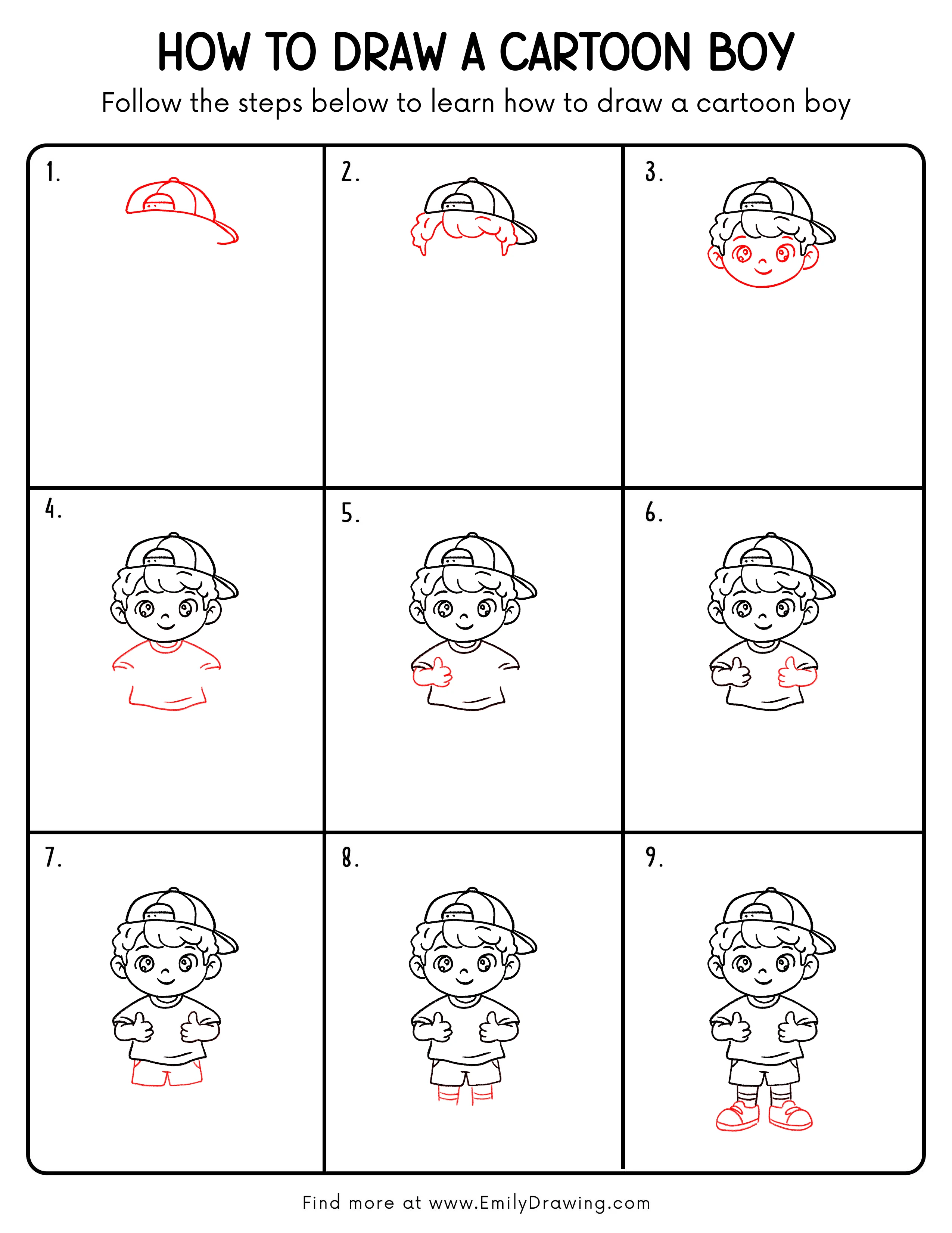 Printable Cartoon Boy Drawing Guide